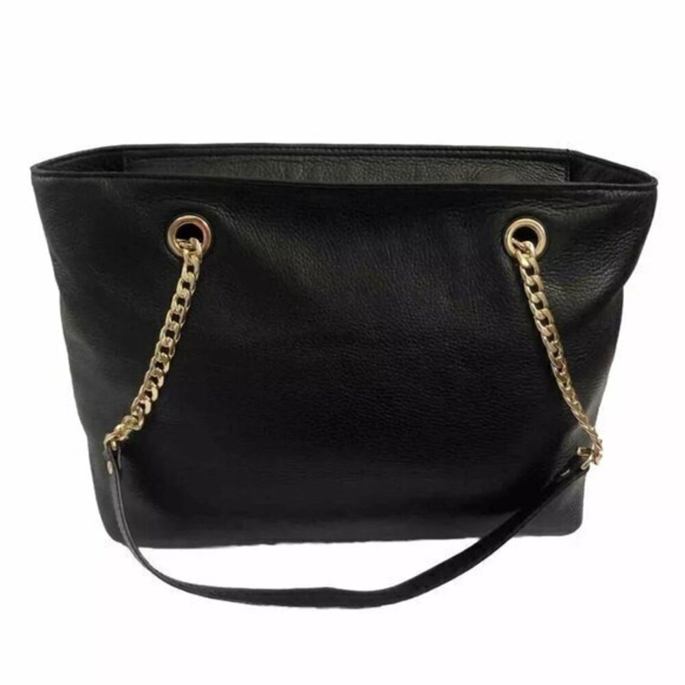Michael Kors Handbag Leather Shoulderbag Black  Purse Satchel With Gold Chain
